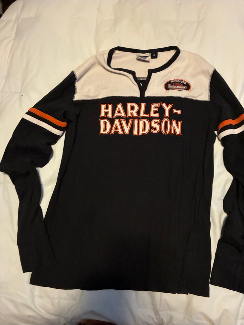 Harley-Davidson Black, White & Orange Women's Scoop Neck Sweater
